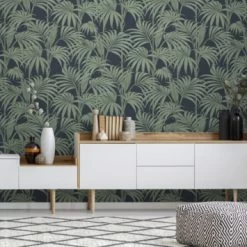 Vliesbehang Honolulu Palm Glitter Blauw 112086 -Beste Behang Winkel 123 534