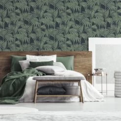 Vliesbehang Honolulu Palm Glitter Blauw 112086 -Beste Behang Winkel 123 535